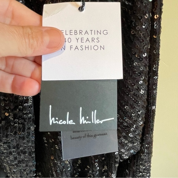 Nicole Miller Charlotte Black Sequins Feather Trimmed Jacket L - Picture 3 of 5